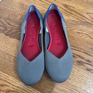 Rothy's The Point Flats Grey Houndstooth‎ Blue Trim Washable Shoes Size 7.5